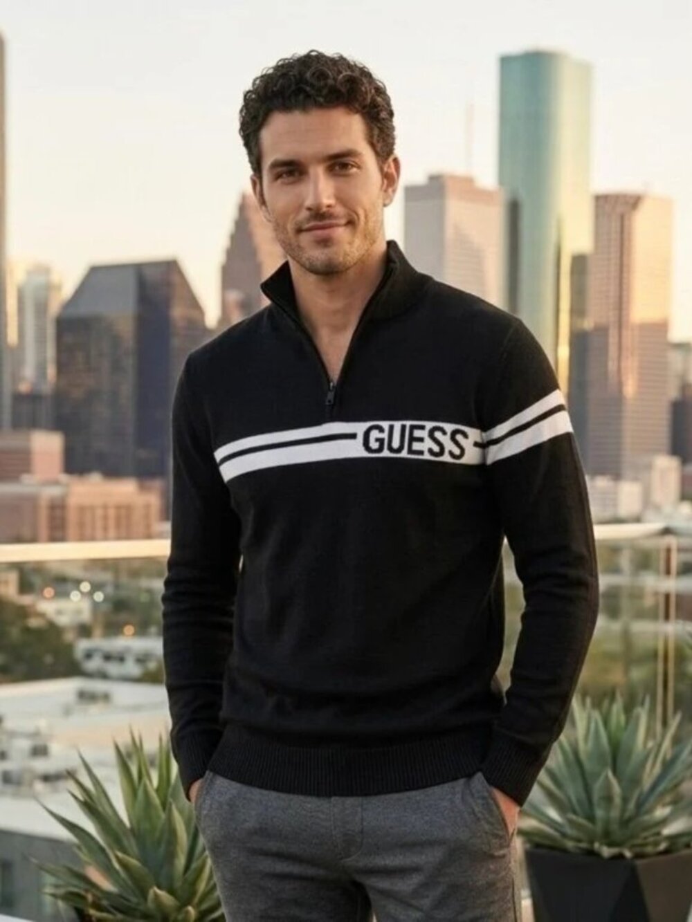 Guess Los Angeles Eco Kimo Quarter-Zip Sweater - Jet Black